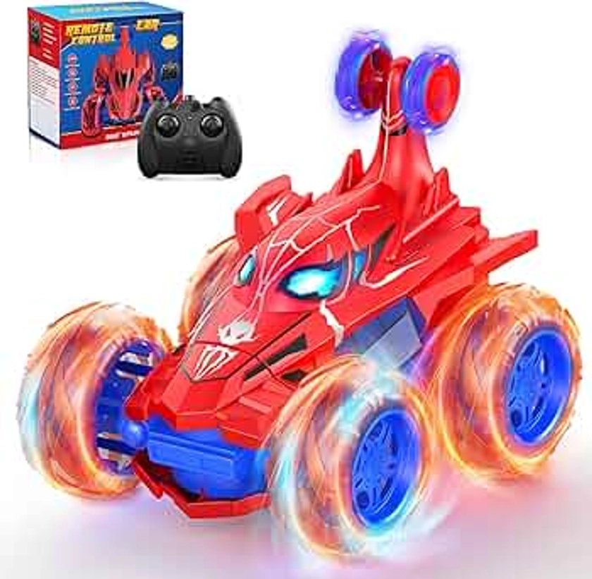 Remote Control Car RC Cars Toys,Cool Rechargeable Stunt RC Car with 360 Flips 4WD Wheel with Bright Light,Fun Outdoor Toys Gifts for Kids Birthday or Chritmas 4-6 6-8 8-12 Years Old