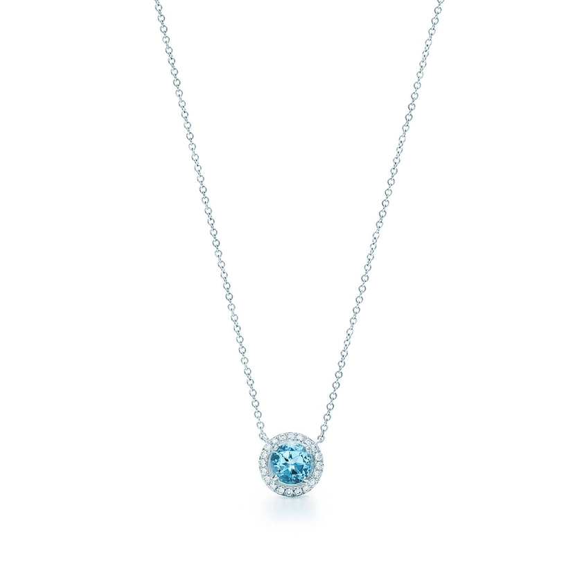 Tiffany Soleste® pendant in platinum with an aquamarine. | Tiffany & Co.
