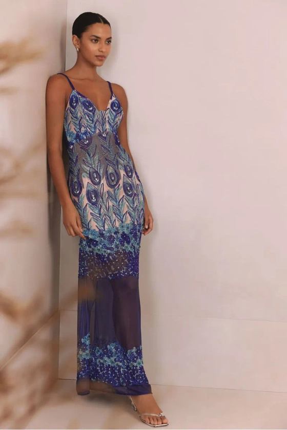 Vestido longo peacock azul