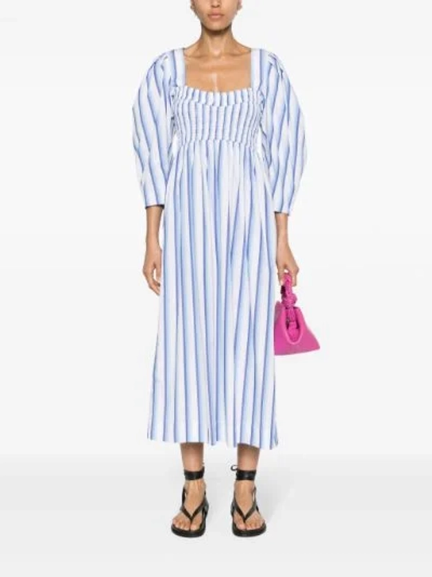 GANNI Blue Striped Poplin Maxi Dress | Browns