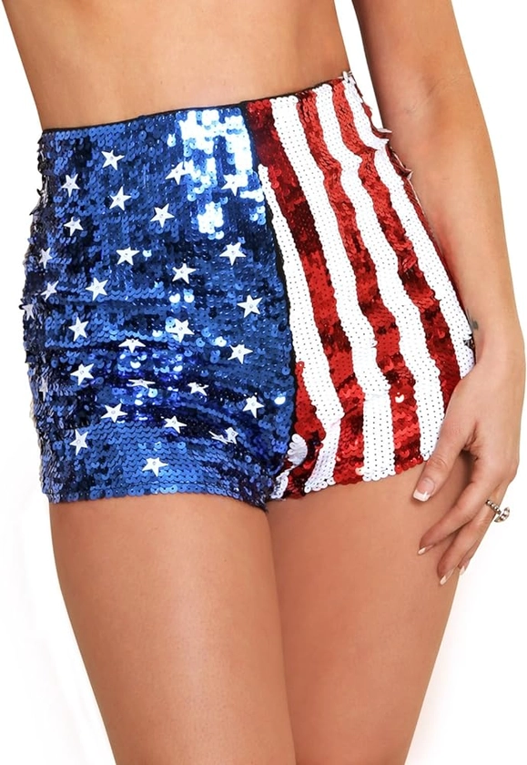 Arsimus USA Patriotic Star & Stripes Sequins Shorts