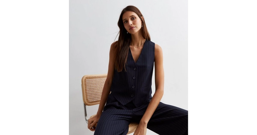 Navy Pinstripe Relaxed Waistcoat | New Look