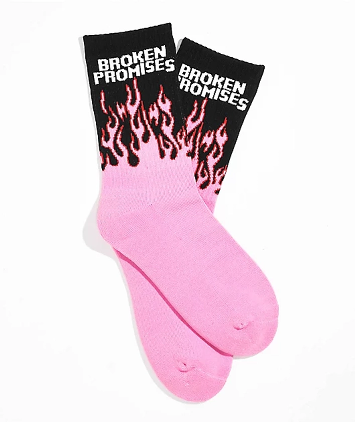 Broken Promises In Flame Black & Pink Crew Socks