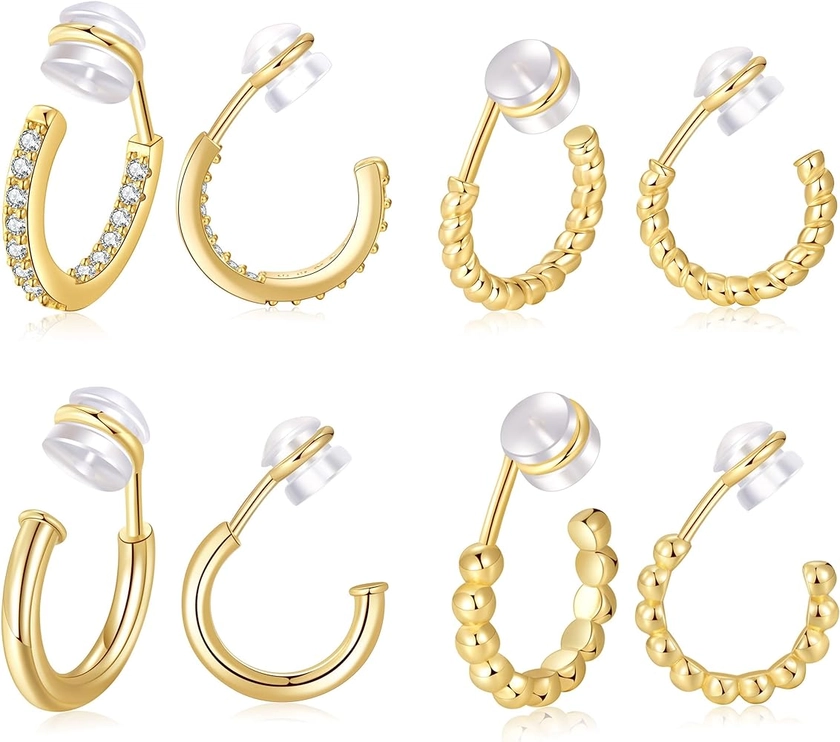 PLOMFOV Clip On Hoop Earrings for Women 14K Gold Plated Non Pierced Earrings Clip On Hoops Small No Piercing Fake Hoop Earrings