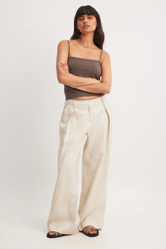 Linen Wide Leg Pants Beige