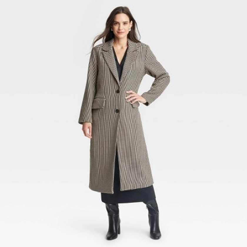 Women's Faux Wool Topcoat - A New Day™ Black/Tan Houndstooth L