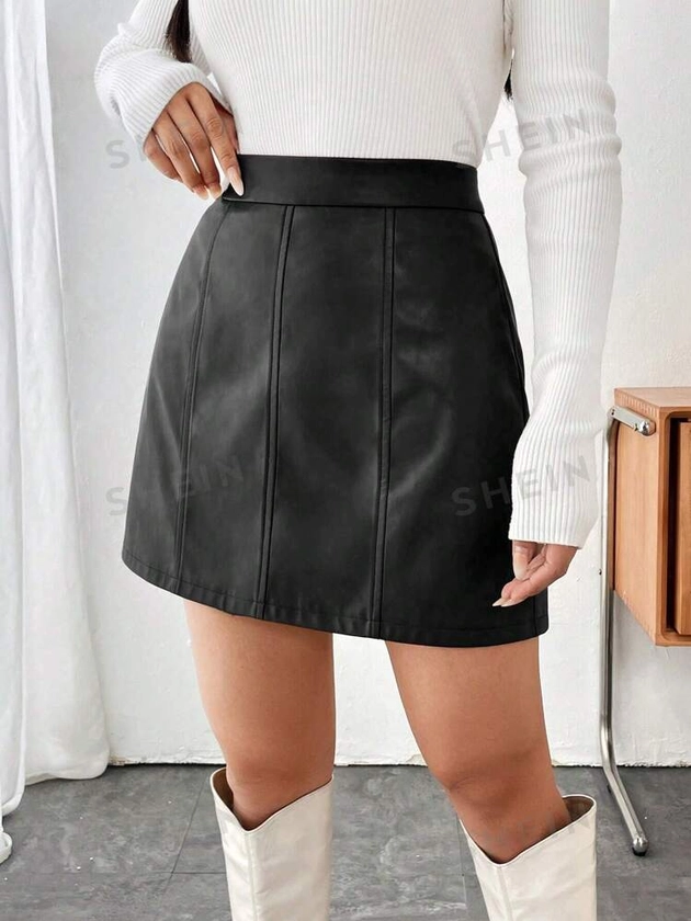 SHEIN MOOSTA High Waist PU Leather Skirt