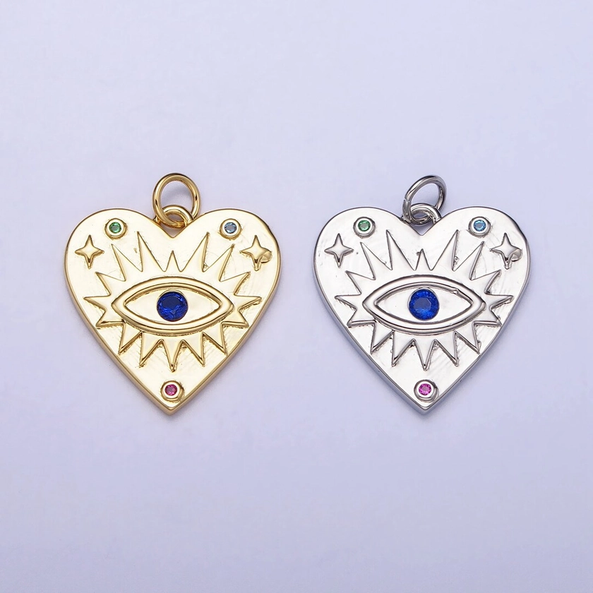 Mini Heart Evil Eye Charm Gold Plated Over Brass Blue Eye CZ Pendant for Amulet Jewelry Pendant Necklace Bracelet Earring Supply AC668 - Etsy
