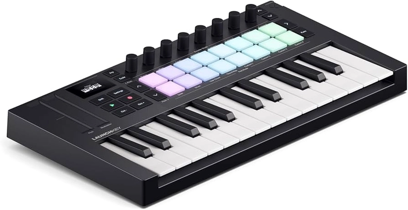 Novation Launchkey Mini 25 [MK4] — Portable 25 Mini-Key, USB, MIDI Keyboard Controller with DAW Integration. Chord Mode, Scale Mode, Drum Pads, and Arpeggiator. Includes Music Creation Software Bundle