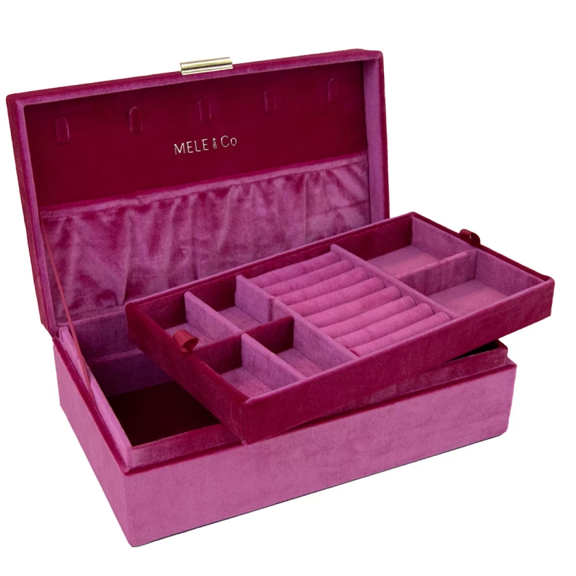 Mele & Co. Jewel Magenta Pink Velvet Jewelry Box Organizer