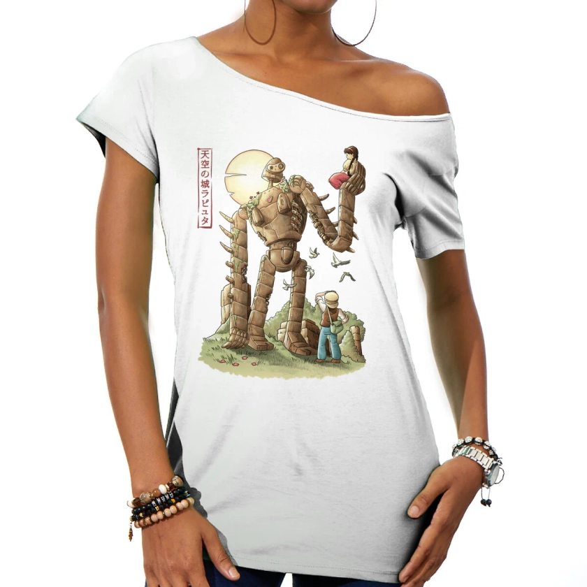 The Robot In The Sky-womens off shoulder tee-saqman by TeeFury
