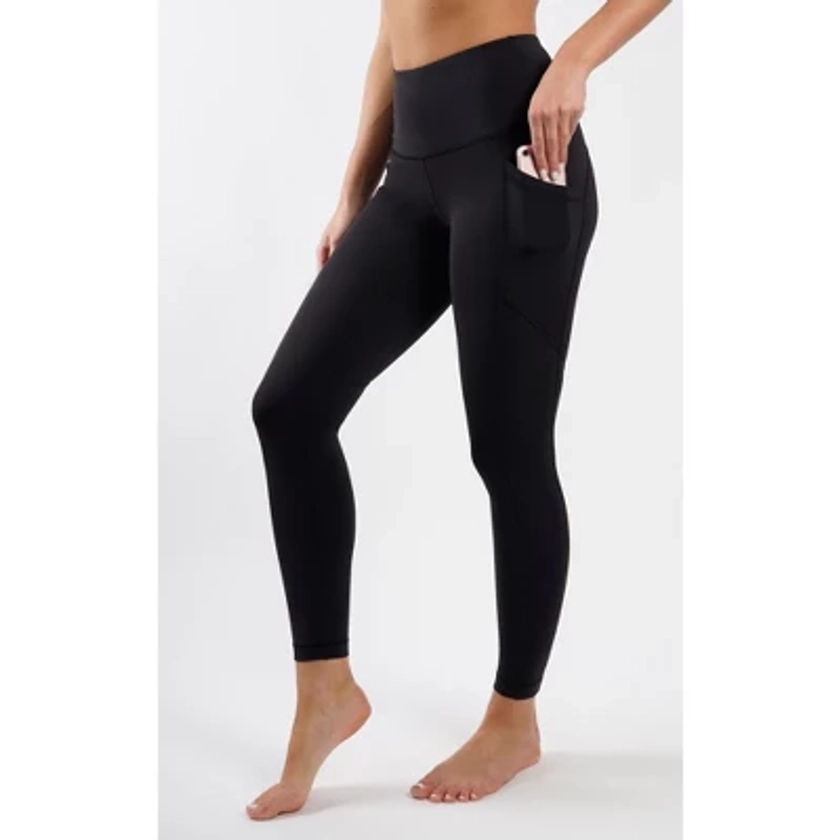 90 Degree by Reflex Womens Interlink High Waist Ankle Legging with Back Curved Yoke - Black - Medium