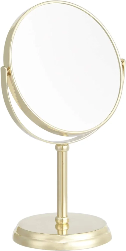 Amazon Basics Ronde Montage sur table Miroir grossissant sur pied - x1/x5, 18.3x12.5x30 cm, doré