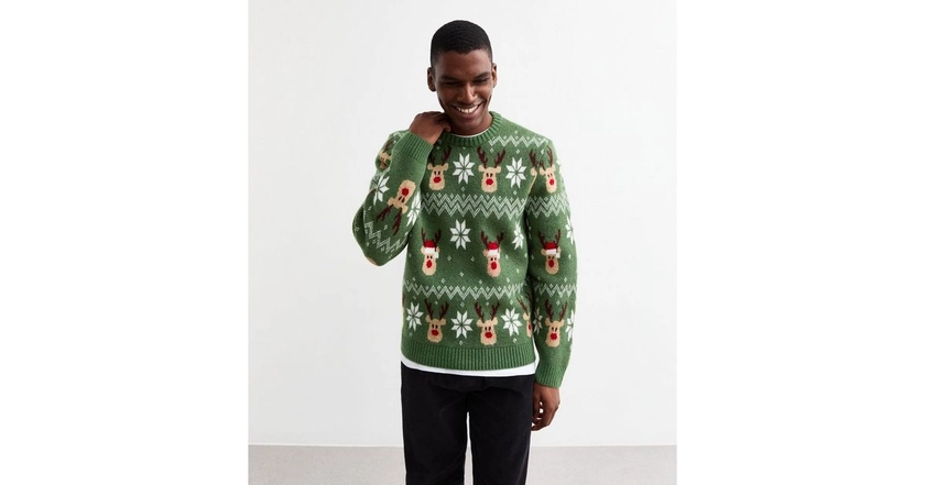 Green Regular Christmas Reindeer Jumper | New Look