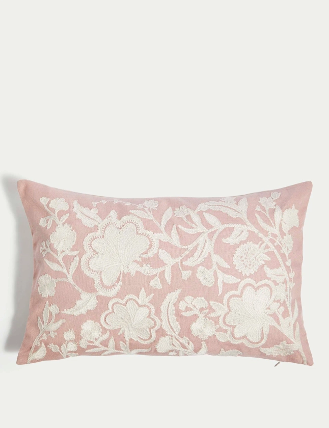 Linen Blend Floral Embroidered Bolster Cushion | M&S Collection | M&S