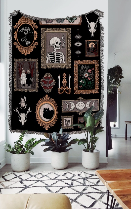 Picture Frame Throw Blanket: Witchy Collage Woven Tapestry, Skeleton Halloween Blanket, Vintage Whimsigoth and Oddities Dark Academia Decor - Etsy Japan