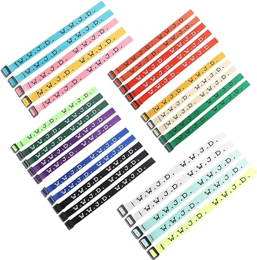 FIRAZIO 30 Pcs W.W.J.D. Webbing Bracelets What Would Jesus Do Woven Wristbands Religious Christian WWJD Bracelet for Fundraisers