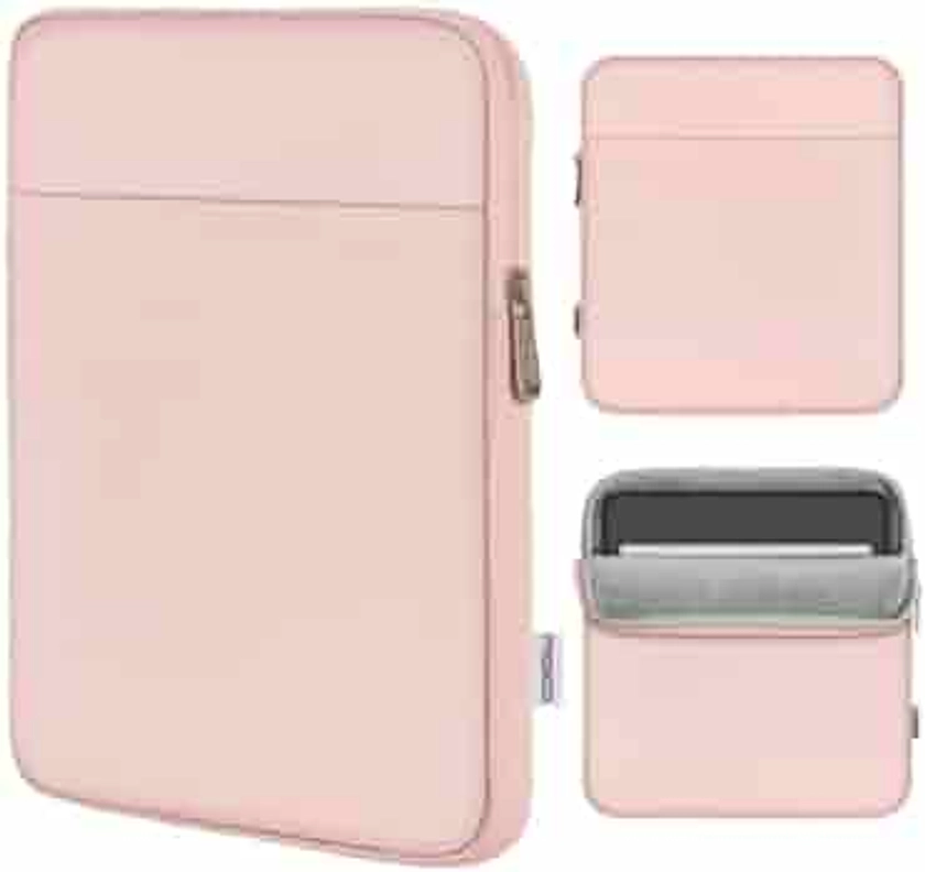 MoKo Tablet Sleeve Compatible with Kindle Paperwhite 2023, Kindle 2022, Kindle Paperwhite 11th Gen 2021, Tablet Carrying Case Portable Sleeve with Dual Pockets and Pen Holder, Pink