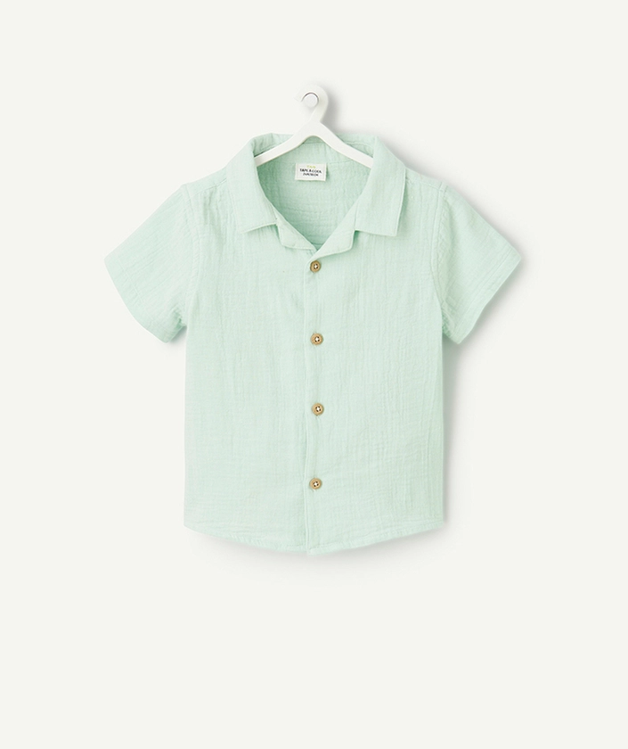 chemise manches courtes en gaze de coton bio vert d'eau