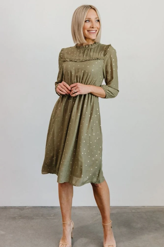 Nixon Pintuck Ruffle Midi Dress | Green