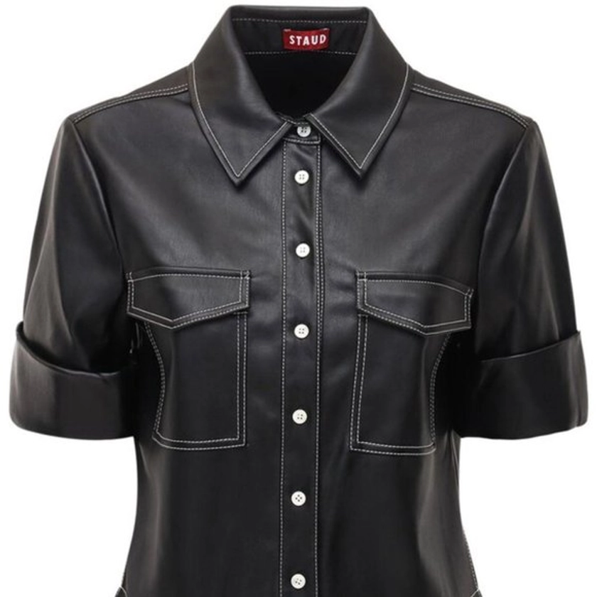 STAUD Rue Faux Leather Shirt - Black