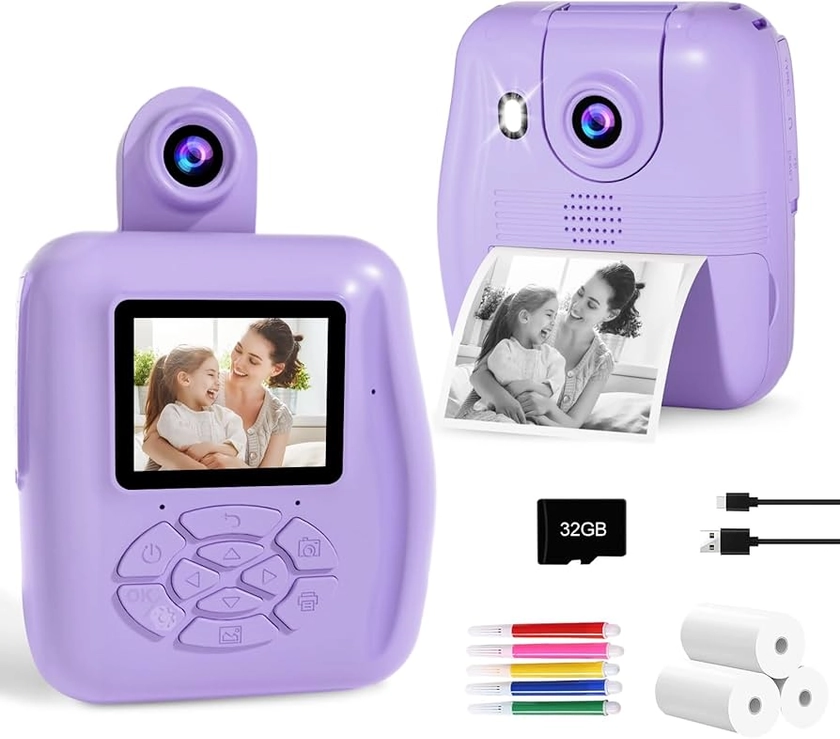 Kids Camera Instant Print - Kids Instant Cameras That Print Photos Digital Camera for Kids 1080P Toys Camera with Instant Pictures Birthday Gifts for 3 4 5 6 7 8 9 10 11 12 Year Old Girls Boys