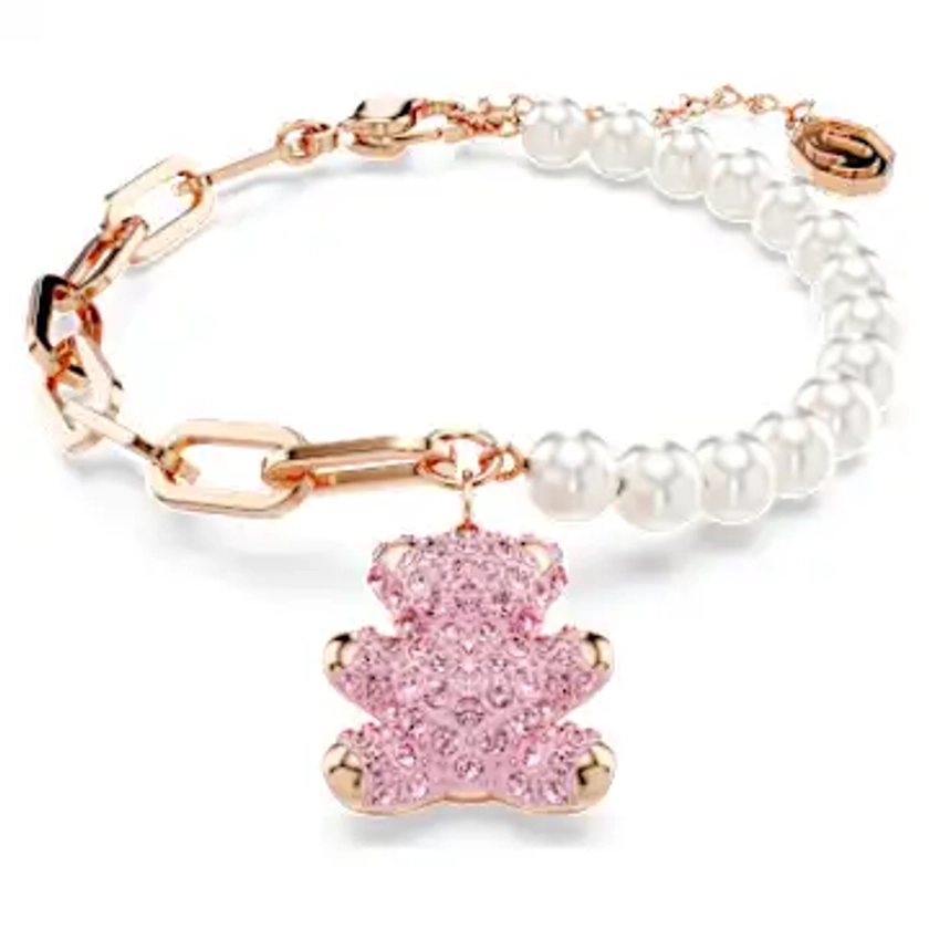 Bracelet Teddy, Perle de cristal, Ours, Rose, Placage de ton or rosé par SWAROVSKI