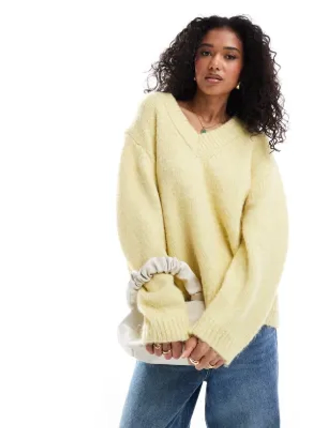 ASOS DESIGN - Pull oversize à col en V - Citron vert