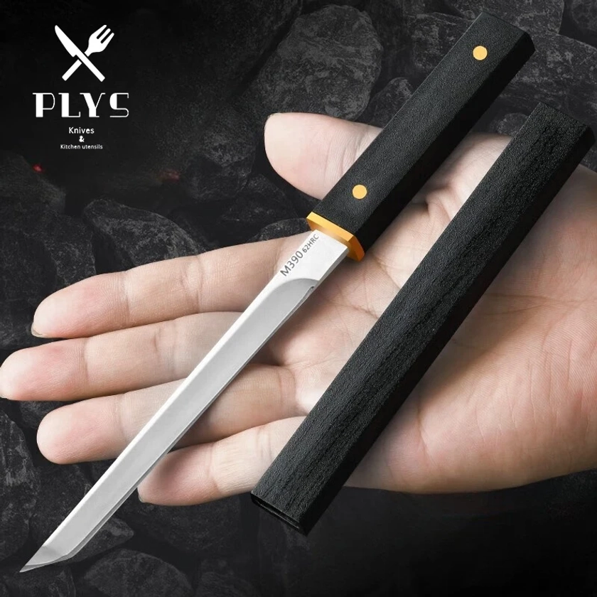 PLYS Fruit Knife Stainless Steel Home Portable Knife, M390 Multifunctional High Hardness Straight Knife Sharp