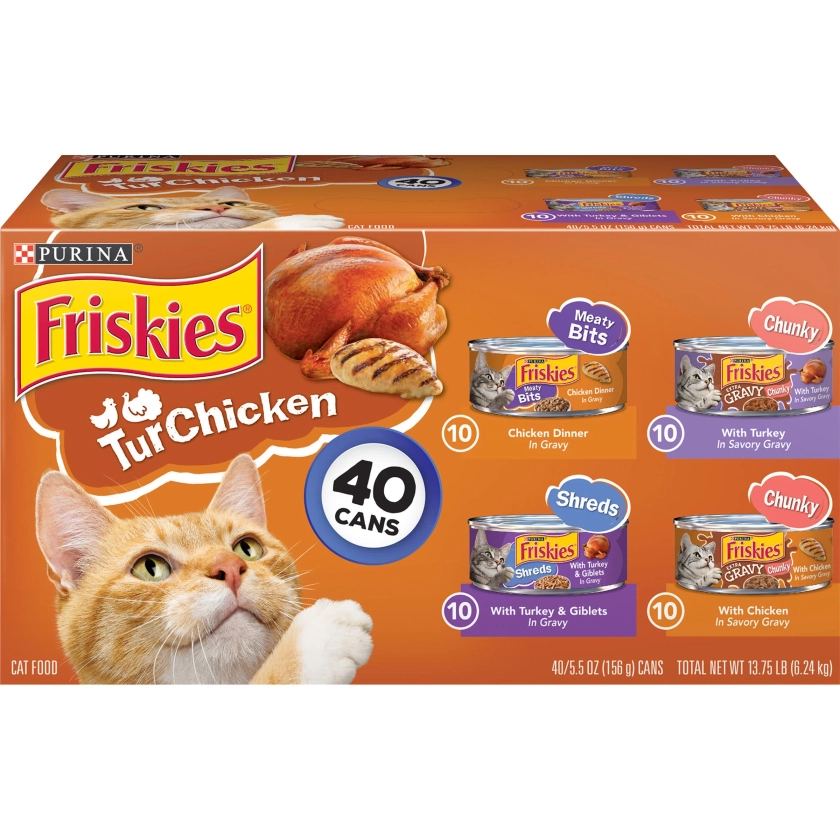 Purina Friskies Turchicken Gravy Wet Cat Food, Soft Variety Pack, 5.5 oz Cans (40 Pack)