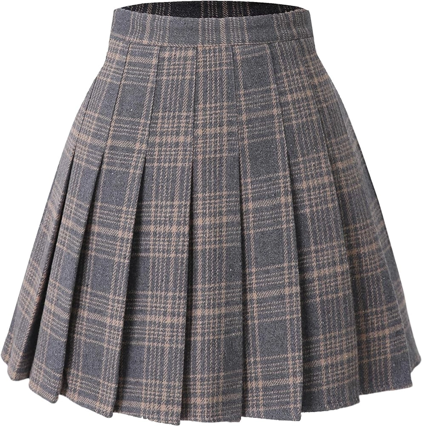Hoerev Women Girls Thick Wool Fabric for Cold Weather Versatile Plaid Pleated Skirt with Shorts