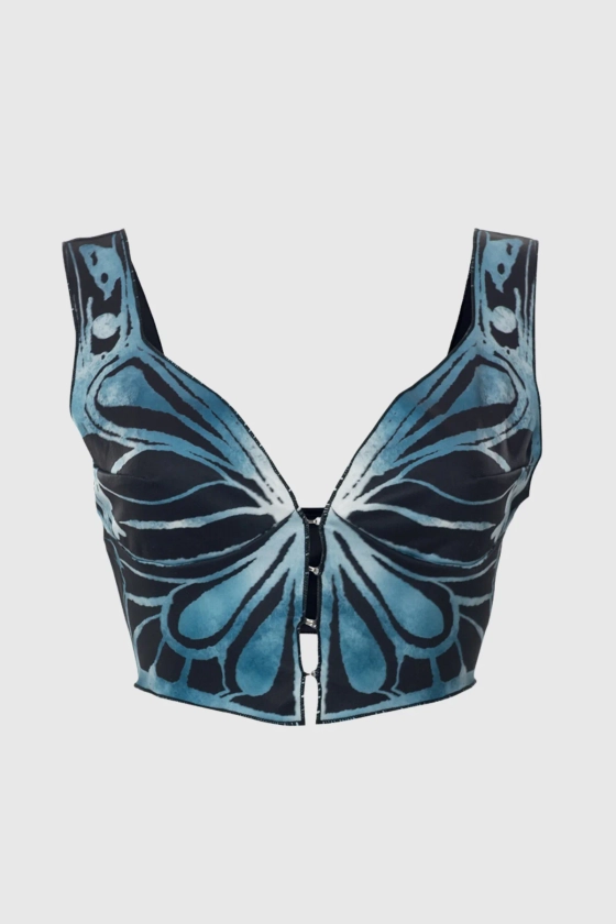 Angelina Butterfly Print Strapless Top