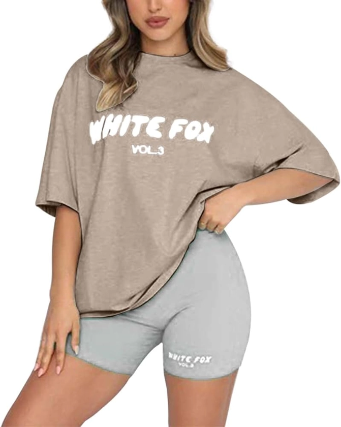 White Fox Women's Summer Oversized T-Shirts Casual Crew Neck Half Sleeve T Shirt Ladies Short Sleeve Baseball Tshirts Tunic Tops Basic Plain Cotton Tee Tops.