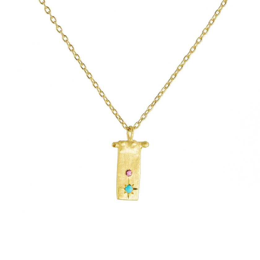 Gold, Turquoise & Sapphire Pendant - Tomfoolery London