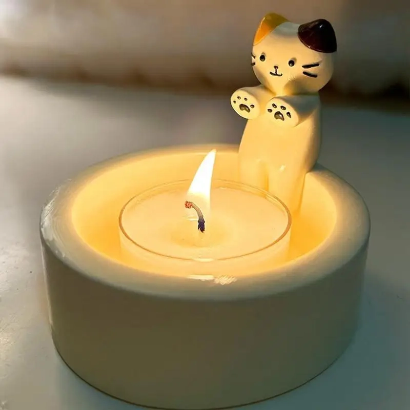 Kitten Candle Holder Warming Its Paws Cute Scented Light Holder Cute Grilled Cat Aromatherapy Candle Holder Desktop Ornaments