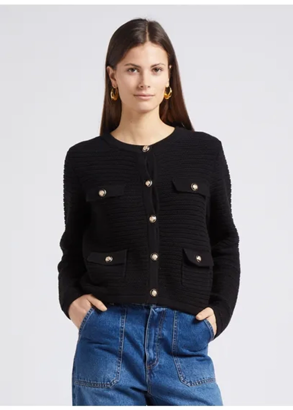 VESTE AMPLE COL ROND EN COTON MéLANGé NOIR MAISON 123 - FEMME | Place des Tendances