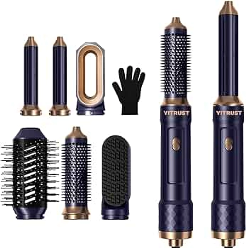 6 in 1 Blow Dryer Brush, Curling Wand Hair Air Styling Tools Set, Ionic Hair Dryer with Massage Hot Air Brush, Round Hair Dryer Brush,Hair Straightener,Thermal Brush, Left&Right Rotating Curling Wand