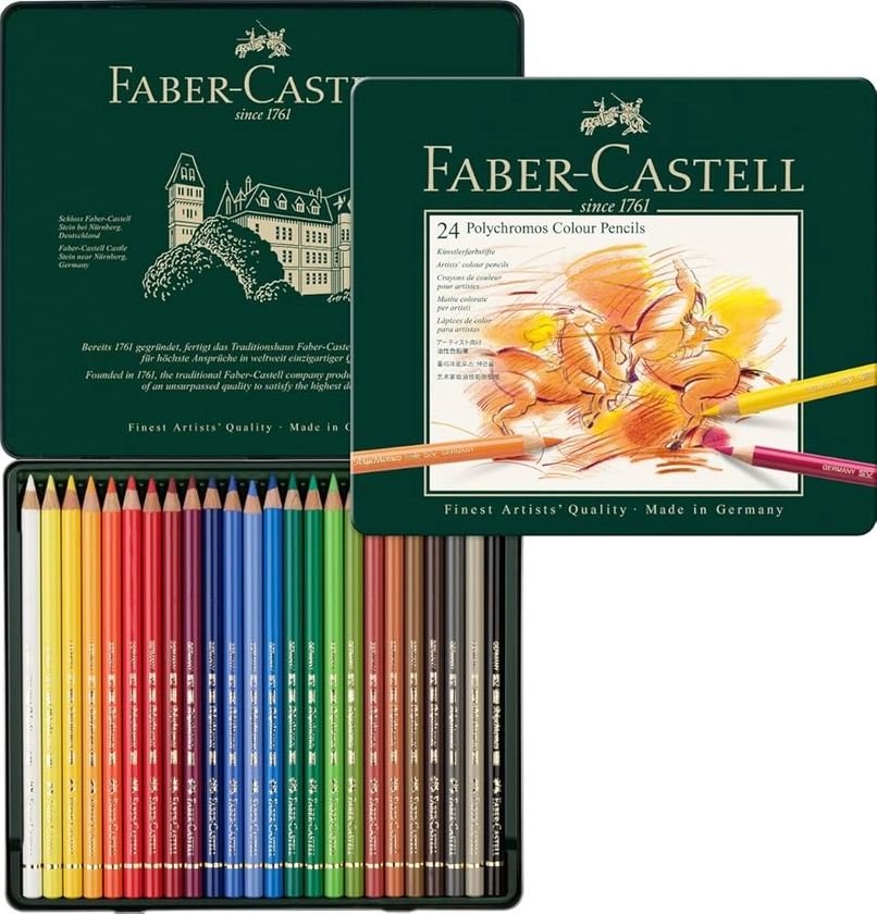 Faber-Castell 110024 - Crayon de couleur pour artistes, 24 Polychromos étui métal