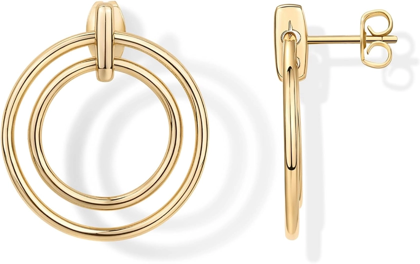 PAVOI 18K Gold Plated Statement Door Knockers Stud Earrings for Women | Interlock Ring Dangle Earrings
