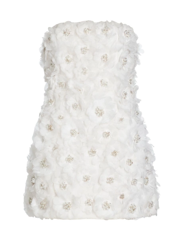 Shop Alice + Olivia Velia Feather-Embellished Strapless Minidress | Saks Fifth Avenue
