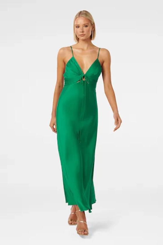 Forever New Green Cassia Satin Cutout Midi Dress
