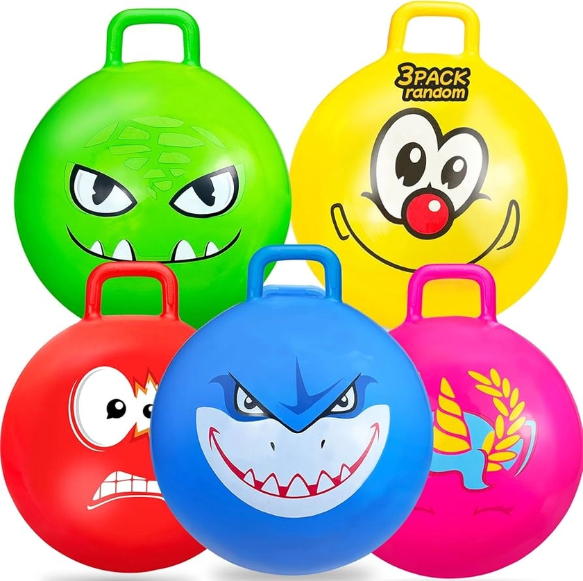 3 Pack Hopper Balls for Kids 2-6 7-9,18 inchs Bouncy Ball with Handle,Hopper Toy Jumping Ball for Indoor and Outdoor Games,Fun Hopping Toys for Boys Girls