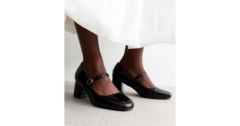 Wide Fit Black Leather-Look Mary Jane Shoes | New Look