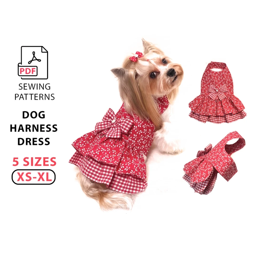 5 Sizes XS to XL Dog Harness Dress PDF Sewing Patterns for Print, Easy Tutorial How to Make a Dress for Small Dogs Breeds, Puppies and Cats - Etsy UK