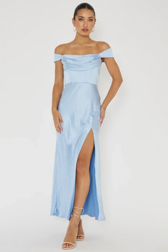 Lucinda Off-Shoulder V-Back Dress Blue