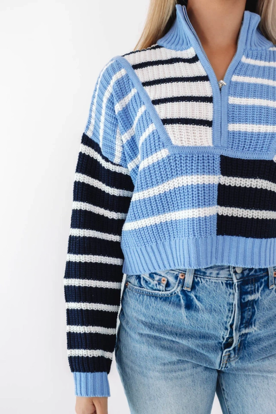 Candy Stripe Cropped Sweater - Navy/Blue