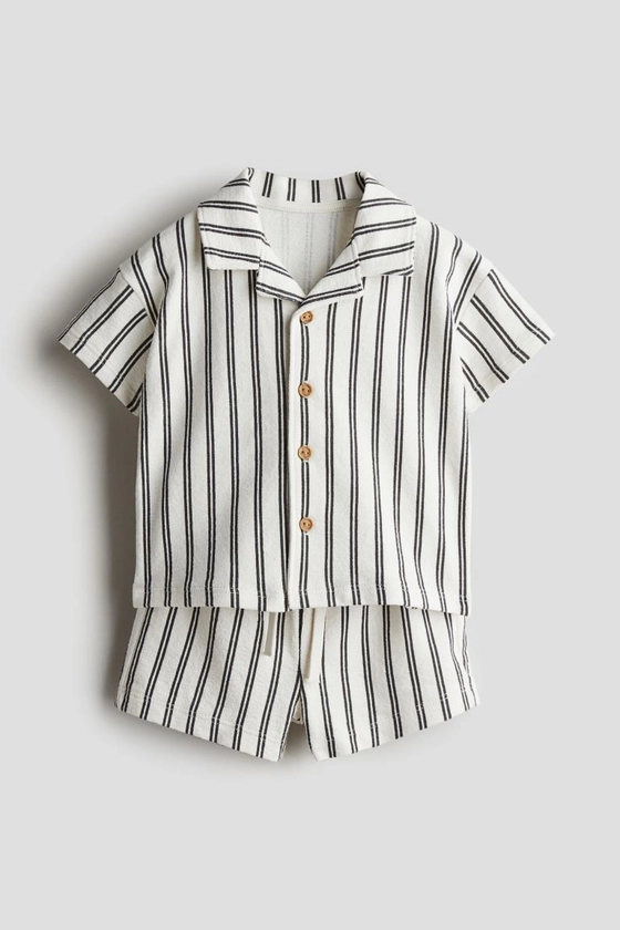 2-piece cotton jersey set - Regular waist - Short sleeve - White/Striped - Kids | H&M GB