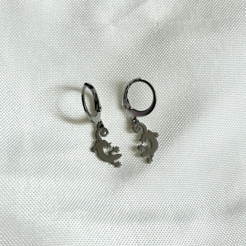 Gecko Earrings Silver