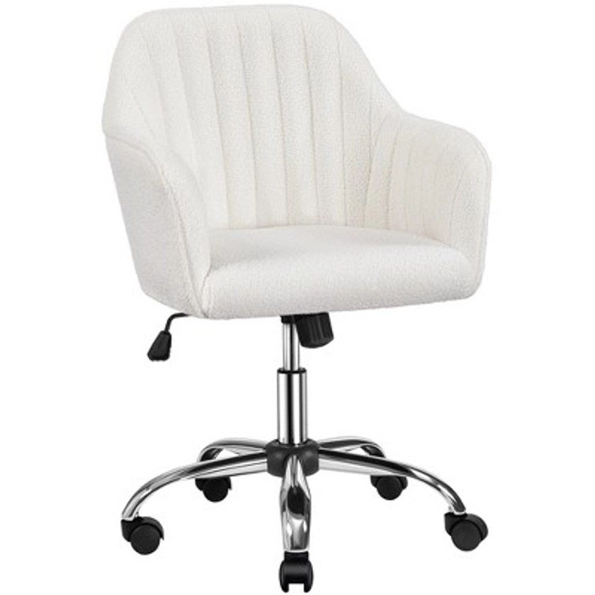 Yaheetech Modern Velvet Desk Chair Soft Height-Adjustable 360°Swivel Computer Chair, Ivory
