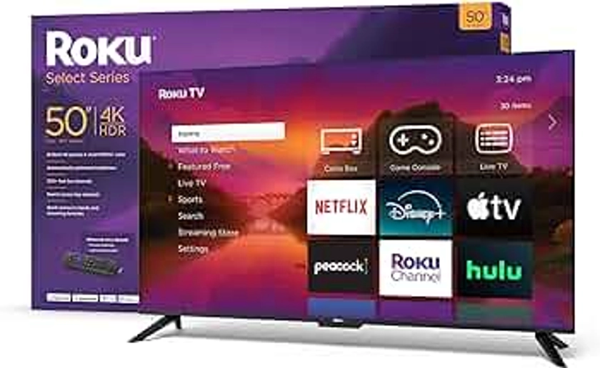 Roku Smart TV – 50-Inch Select Series 4K HDR RokuTV Enhanced Voice Remote, Brilliant 4K Picture, Automatic Brightness, & Seamless Streaming – Live Local News, Sports, Family Entertainment